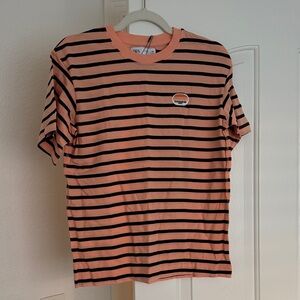 Zara Boys Peach and Black Striped Short Sleeve Tee